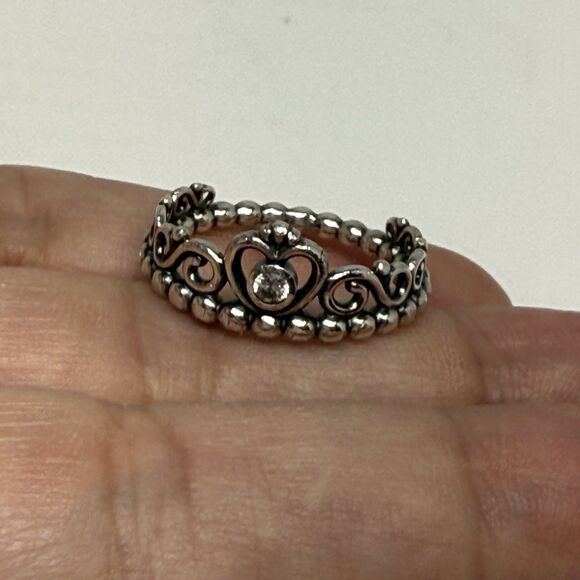 Pandora Sterling Silver Princess Tiara Crown Ring Sz 7.5 - Picture 9 of 9